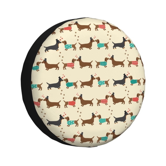 Gukieu Dachshund Dog Print Car Tire Cover, Adjustable Waterproof and Dustproof Tire Protection Cover, Suitable for SUV, Truck, Van-15 inch