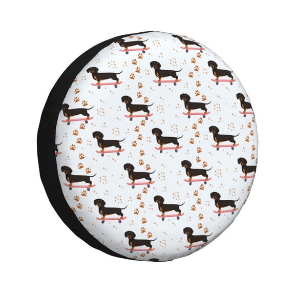 Gukieu Dachshund Dog Print Car Tire Cover, Adjustable Waterproof and Dustproof Tire Protection Cover, Suitable for SUV, Truck, Van-15 inch
