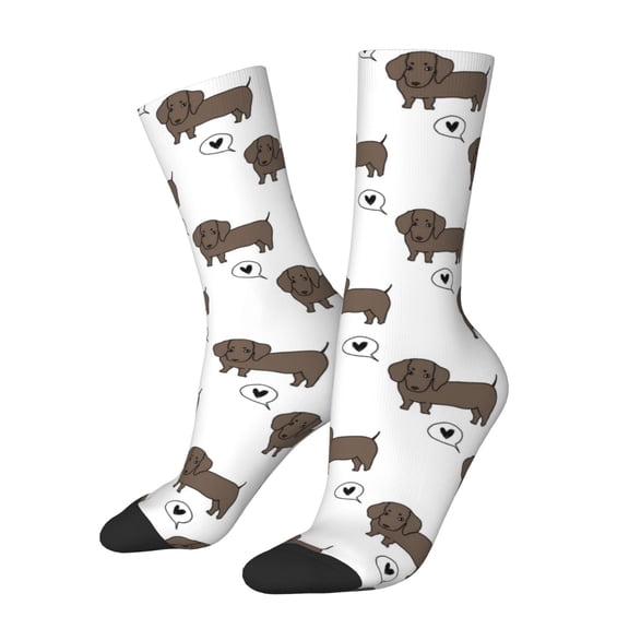 Gukieu Dachshund Dog Print Contrast Color Mid-calf Socks, Sweat-wicking Athletic Socks, Unisex Clothing Accessories