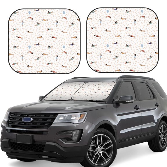 Gukieu Dachshund Dog Puppy Print Car Windshield Sun Visor, Foldable Anti-UV Car Sun Visor Suitable for Vans, Trucks Car Accessories-Small