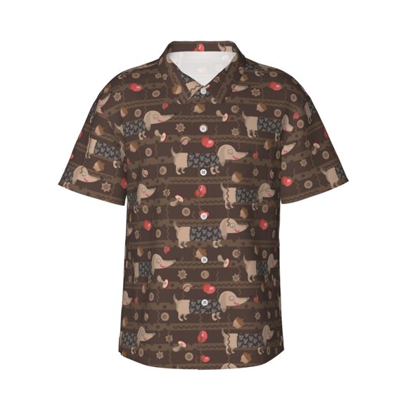 Gukieu Dachshund Dog Puppy Print Men's Short-sleeved Shirts, Button-down Lapel Hawaiian Shirts, T-shirts, Beach Vacation Summer Casual Wear,XX-Large