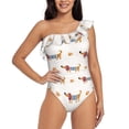 thumbnail image 1 of Gukieu Dachshund Dog Puppy Print One-shoulder Ruffled One-piece Swimsuit with Removable Chest Pads and Tummy-control Swimsuit for Women-Large, 1 of 6
