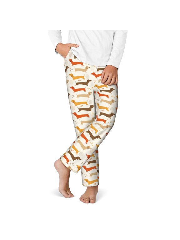 Dachshund Print Youth Home Trousers, Elastic Waistband with Pockets for Home and Outing, Suitable for Children Aged 5-16-Medium
