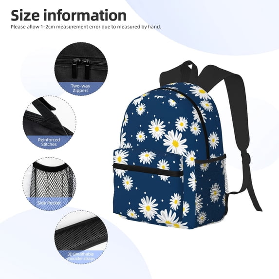 Gukieu Daisies Flowers Print Backpack, Waterproof Backpack with Adjustable Shoulder Straps, Suitable for Campus, Business, Travel, Unisex