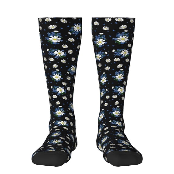Gukieu Daisies Flowers Print Contrast Color Stockings, Elastic Sports Socks Warm Socks Clothing Accessories, Adult Unisex