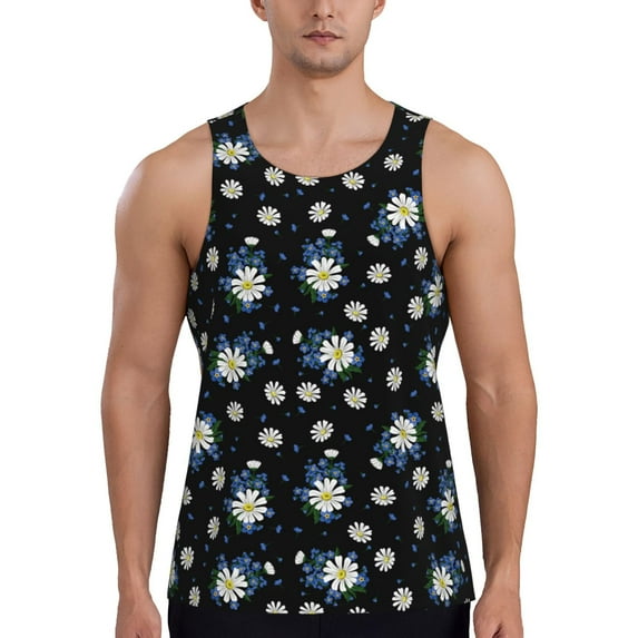 Gukieu Daisies Flowers Print Men's Quick Dry Fitness Vest, Round Neck Sleeveless Fitness Bodybuilding Top-X-Large