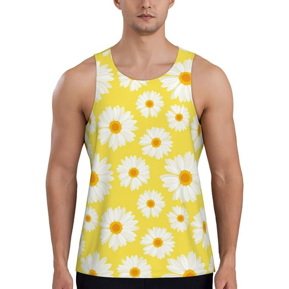 Gukieu Daisies Flowers Print Men's Quick Dry Fitness Vest, Round Neck Sleeveless Fitness Bodybuilding Top-X-Large