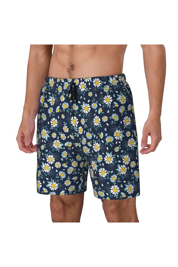Daisy Floral B Print Men's Double Layer Sports Swim Trunks, Quick Dry Adjustable Waist Swim Shorts Swimwear-X-Large
