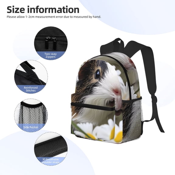 Gukieu Daisy Guinea Pig Print Backpack, Waterproof Backpack with Adjustable Shoulder Straps, Suitable for Campus, Business, Travel, Unisex