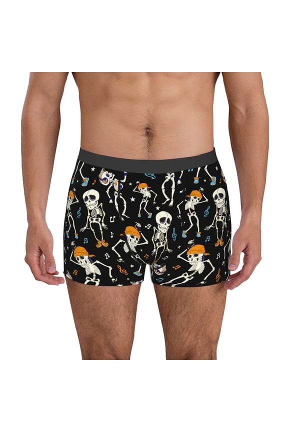 Dancing Skeleton Party Print Men's Boxer Briefs, High Elastic Moisture Wicking Boxer Briefs Underwear-X-Large