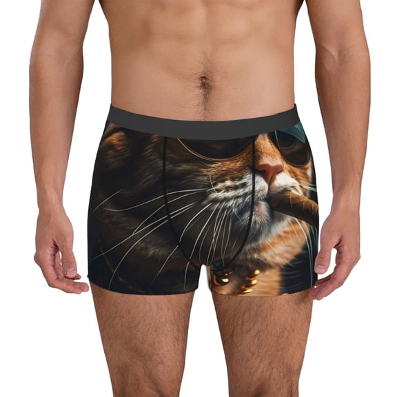 Gukieu Dapper Cat in Sunglasses Print Men's Boxer Briefs, High Elastic Moisture Wicking Boxer Briefs Underwear-X-Large