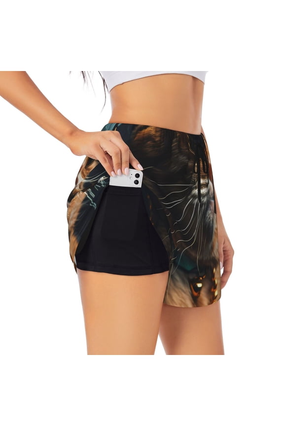 Dapper Cat in Sunglasses Print Women's Sports Shorts with Drawstring Elastic Waistband for Running, Yoga, Fitness-XX-Large