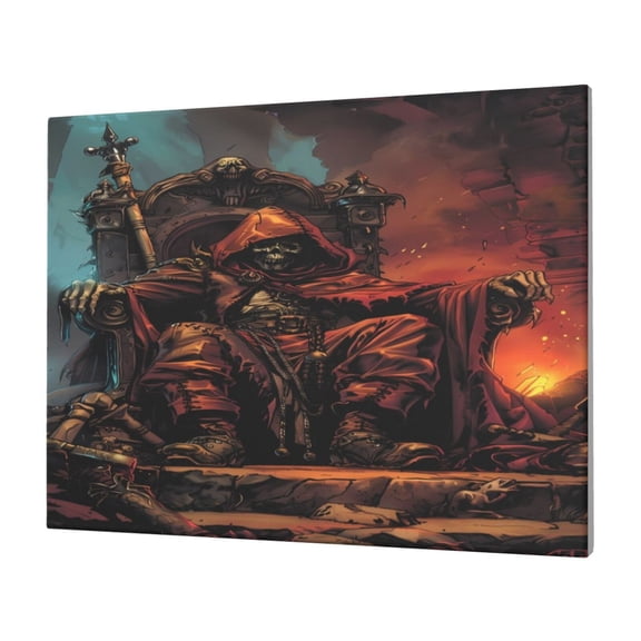 Gukieu Dark Skull King Throne Print Horizontal Canvas Decorative Painting 12x16 Inch Shrinkage Resistant Frame Hanging Home Wall Art Decor
