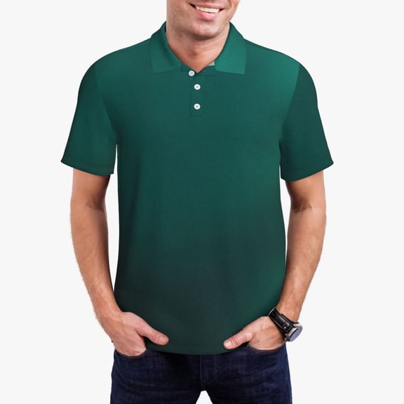 Gukieu Dark teal green Print Men's Quick-drying POLO Shirt, Button-down Summer T-shirt, Suitable for Work and Outdoor Activities-X-Large