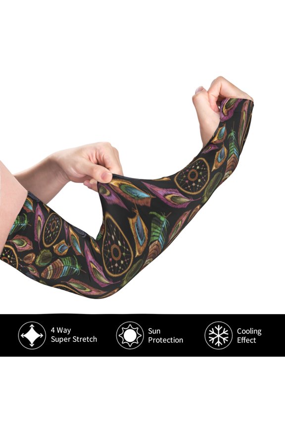 Decorative Feathers for Adult Ice Silk Sun Protection Arm Sleeves, Moisture Wicking, UV Protection Outdoor Sports Arm Sleeves, Unisex