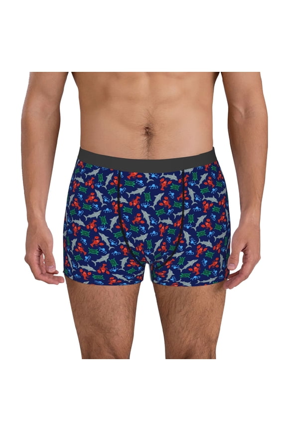 Deep Down In The Ocean Print Men's Boxer Briefs, High Elastic Moisture Wicking Boxer Briefs Underwear-Small