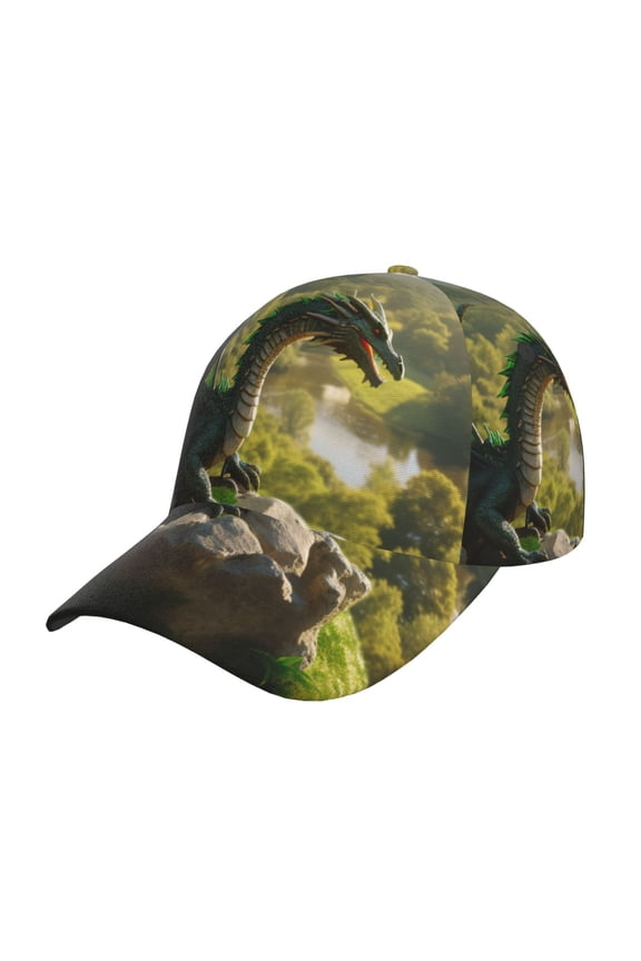 Deep Forest Stone Green Dragon Prin Baseball Cap, Adjustable Sweat-wicking Daily,Travel, Sports Cap, Unisex