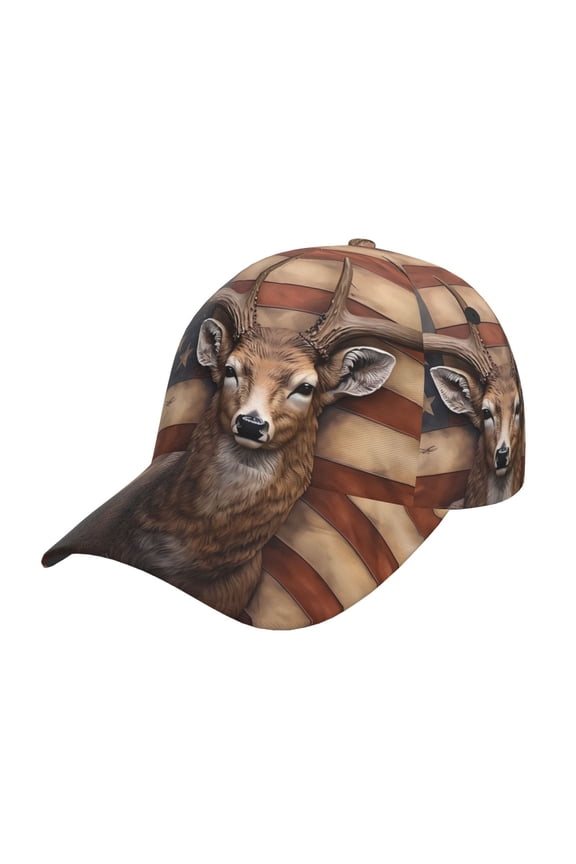 Deer American Flag Wall Prin Baseball Cap, Adjustable Sweat-wicking Daily,Travel, Sports Cap, Unisex