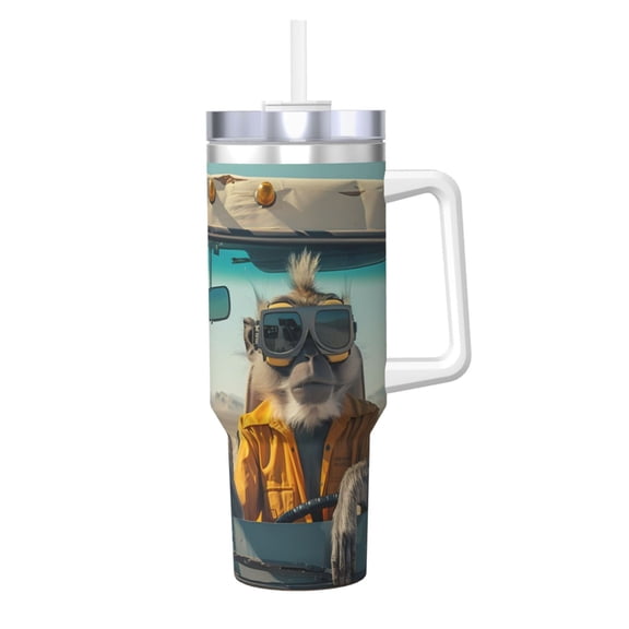 Gukieu Desert Monkeys Drive Print 40OZ Ice Cup, Stainless Steel Vacuum Kettle with Handle Suitable for Hot and Cold Drinks, Travel, Fitness