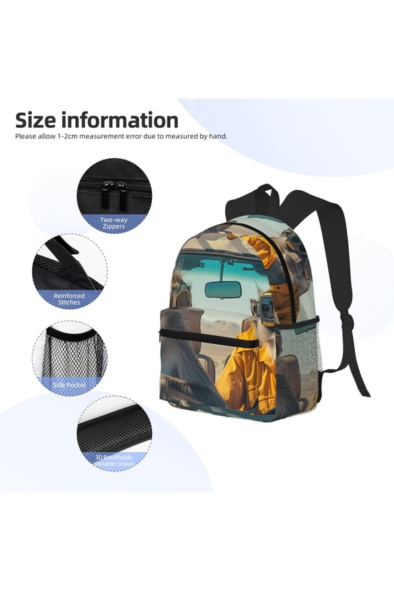 Desert Monkeys Drive Print Backpack, Waterproof Backpack with Adjustable Shoulder Straps, Suitable for Campus, Business, Travel, Unisex