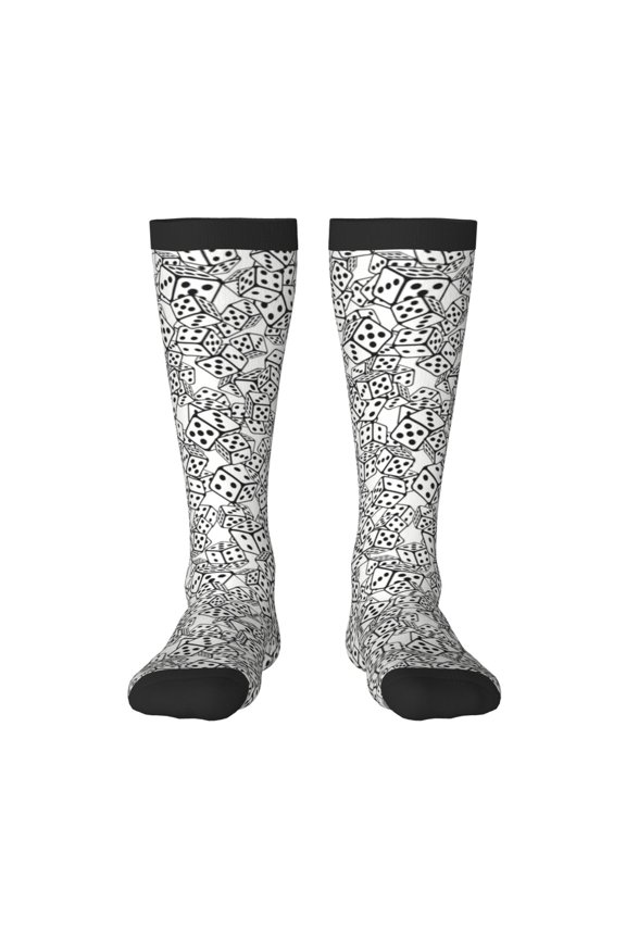 Dice Cubes Print Contrast Color Stockings, Elastic Sports Socks Warm Socks Clothing Accessories, Adult Unisex