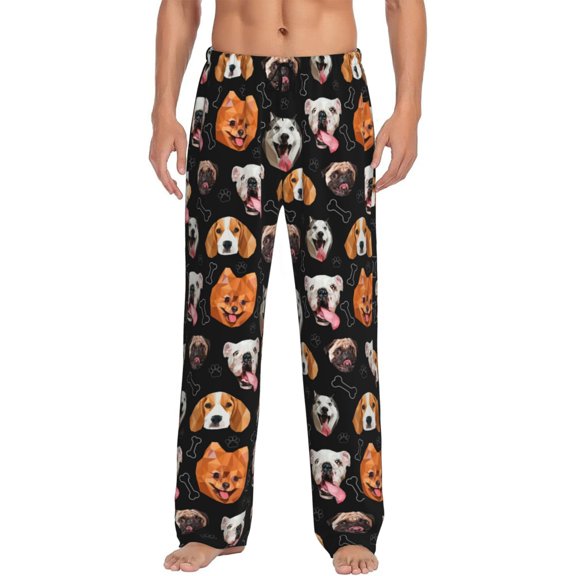 Gukieu Different Breeds Of Dogs Print Men's Home Trousers, Elastic Drawstring Home Pajamas Clothing Suitable for Adult Men-
