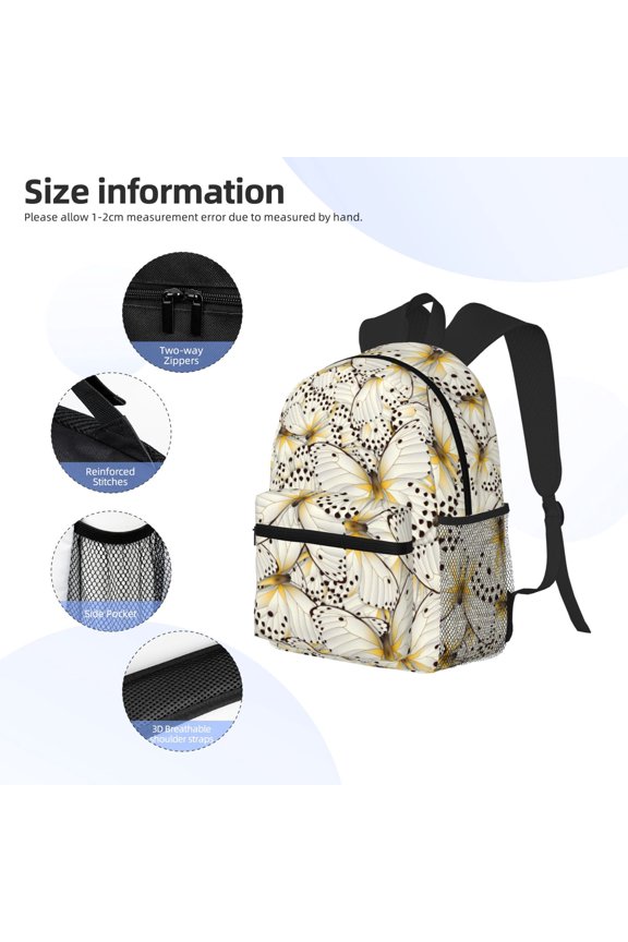 Different Butterflys Print Backpack, Waterproof Backpack with Adjustable Shoulder Straps, Suitable for Campus, Business, Travel, Unisex