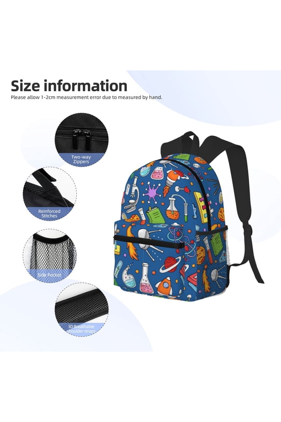 Different Chemical Things Print Backpack, Waterproof Backpack with Adjustable Shoulder Straps, Suitable for Campus, Business, Travel, Unisex
