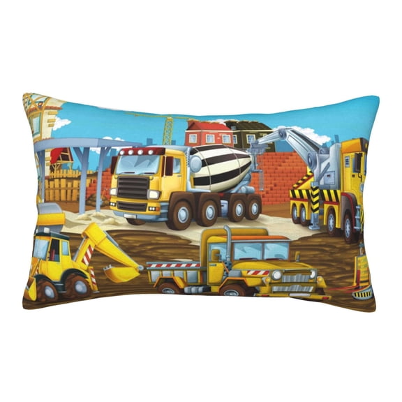 Gukieu Different Construction Site Vehicles Print Plush Pillow Cover, Hidden Zipper Pillow Protector without Pillow Core, Suitable for Bedroom, Office, Car Decoration-20"x30"
