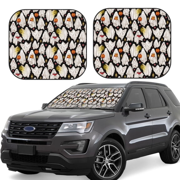 Gukieu Different Ghosts Print Car Windshield Sun Visor, Foldable Anti-UV Car Sun Visor Suitable for Vans, Trucks Car Accessories-Small