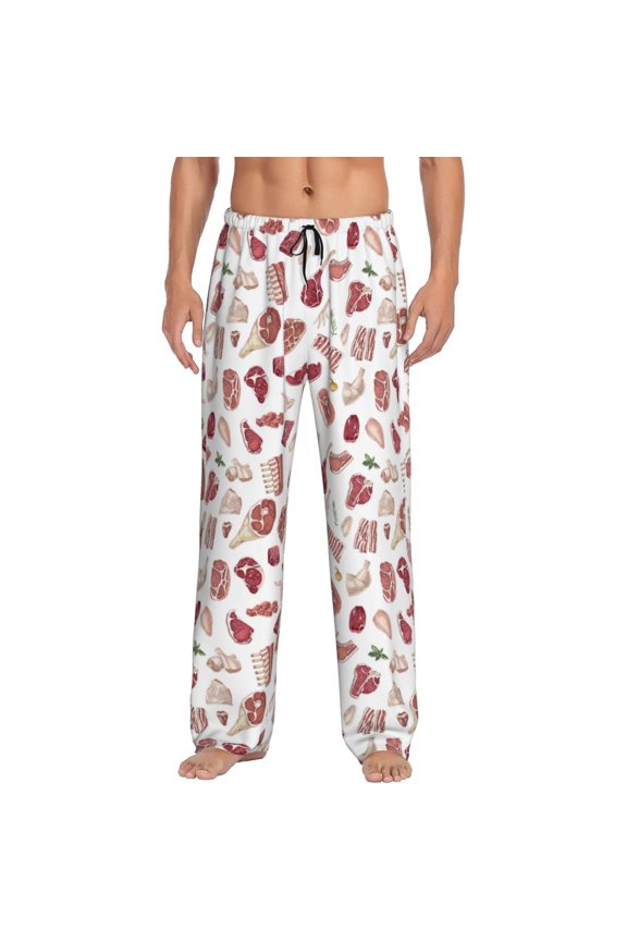 Different Meat Print Men's Home Trousers, Elastic Drawstring Home Pajamas Clothing Suitable for Adult Men-3X-Large