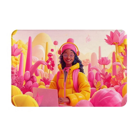 Gukieu Digital Nomad Pink Landscape Print Dust-proof Floor Mats, Water-absorbent and Non-slip Flannel Door Mats 16x24in, Home Decoration Suitable for Kitchen, Bathroom, Garage