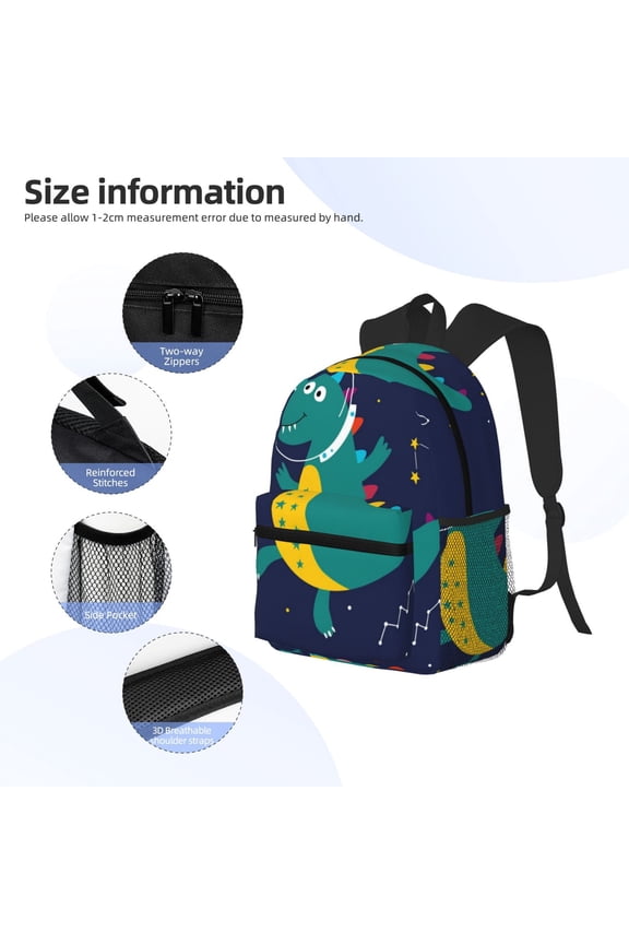 Dinosau Space Explorer Print Backpack, Waterproof Backpack with Adjustable Shoulder Straps, Suitable for Campus, Business, Travel, Unisex