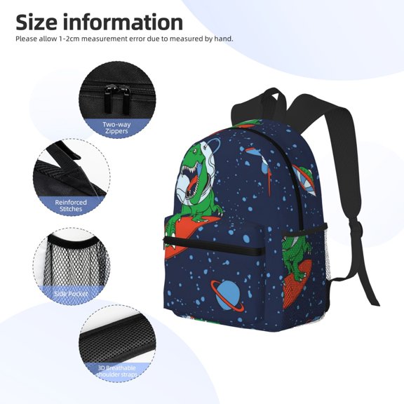 Gukieu Dinosaur Astronaut Space Surfing Print Backpack, Waterproof Backpack with Adjustable Shoulder Straps, Suitable for Campus, Business, Travel, Unisex