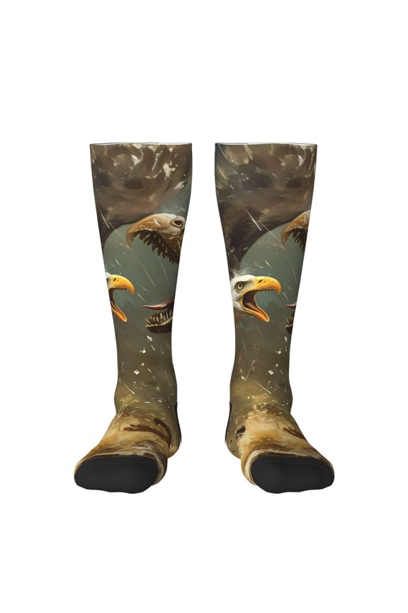 Dinosaur Bald Eagle Print Contrast Color Stockings, Elastic Sports Socks Warm Socks Clothing Accessories, Adult Unisex