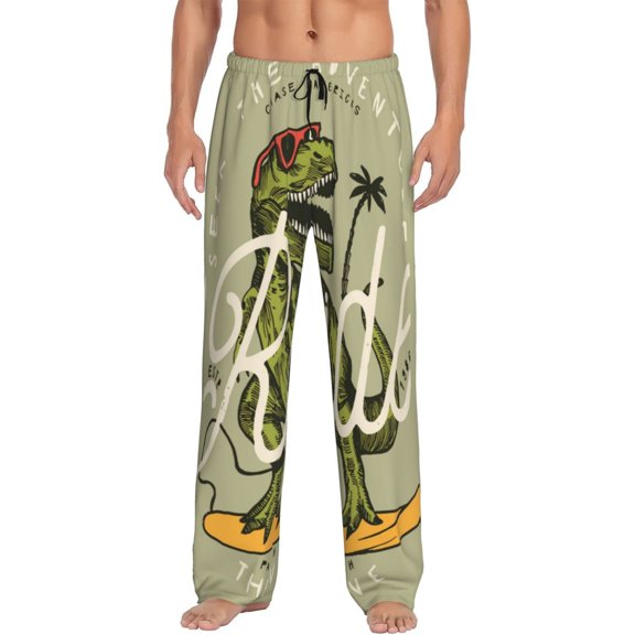 Gukieu Dinosaur Print Men's Home Trousers, Elastic Drawstring Home Pajamas Clothing Suitable for Adult Men-Small