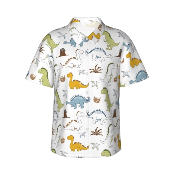 Gukieu Dinosaur Print Men's Short-sleeved Shirts, Button-down Lapel Hawaiian Shirts, T-shirts, Beach Vacation Summer Casual Wear,X-Large