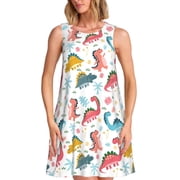 chinese dress ladies HJKTVDRQ Dinosaur Pattern Print Short Sleeve Casual Spring Dress,Maxi Dress  for Ladies,for Beach Vacation Daily Wear at Amazon Women's Clothing store main image 1