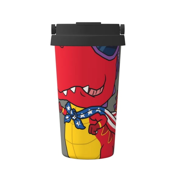 Gukieu Dinosaur Super Hero Cartoon Print Insulated Coffee Cup, Portable Stainless Steel Vacuum Cup with Lid, Unisex, Suitable for Office, Cafe, Car