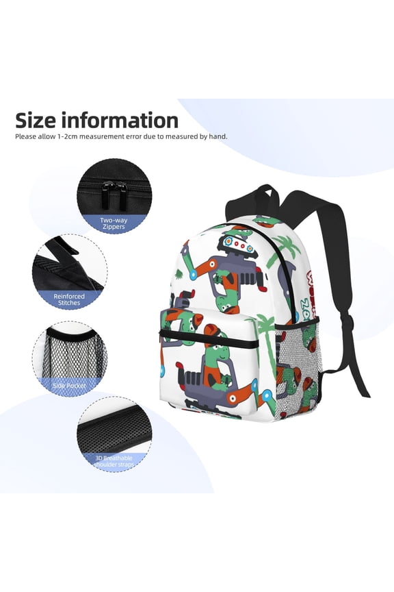 Dinosaur on Excavator2 Print Backpack, Waterproof Backpack with Adjustable Shoulder Straps, Suitable for Campus, Business, Travel, Unisex