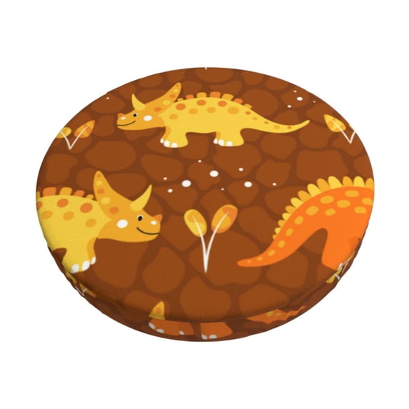 Gukieu Dinosaurs and Leaves Print Round Chair Cover, Dust-proof and Non-slip Bar Chair Protective Cover, Suitable for Bars, Restaurants, Offices-12 inch