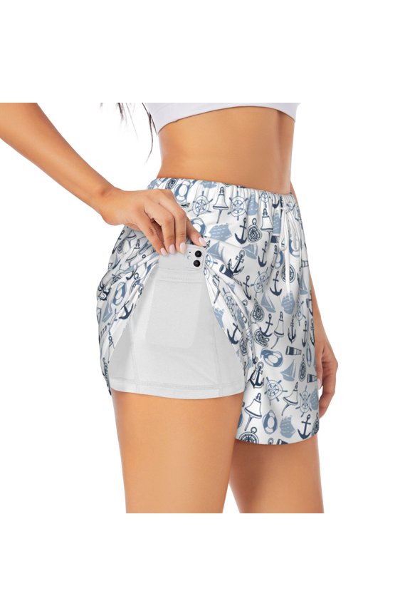 Dock Rudder Print Women's Sports Shorts with Drawstring Elastic Waistband for Running, Yoga, Fitness-Small