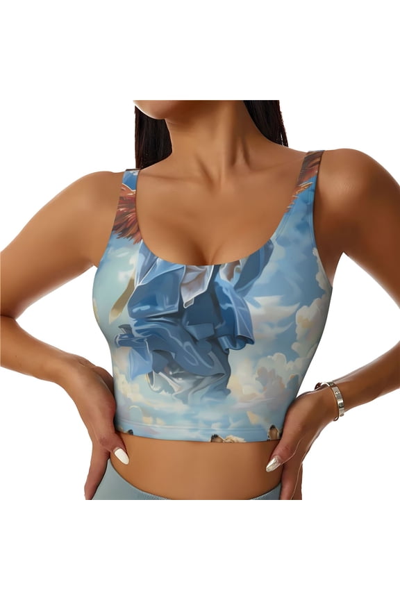Dog Angel Ascension Print Women's Sports Vest, Low-neck U-shaped Removable Pad Sports Bra for Yoga, Exercise, Dance-Large