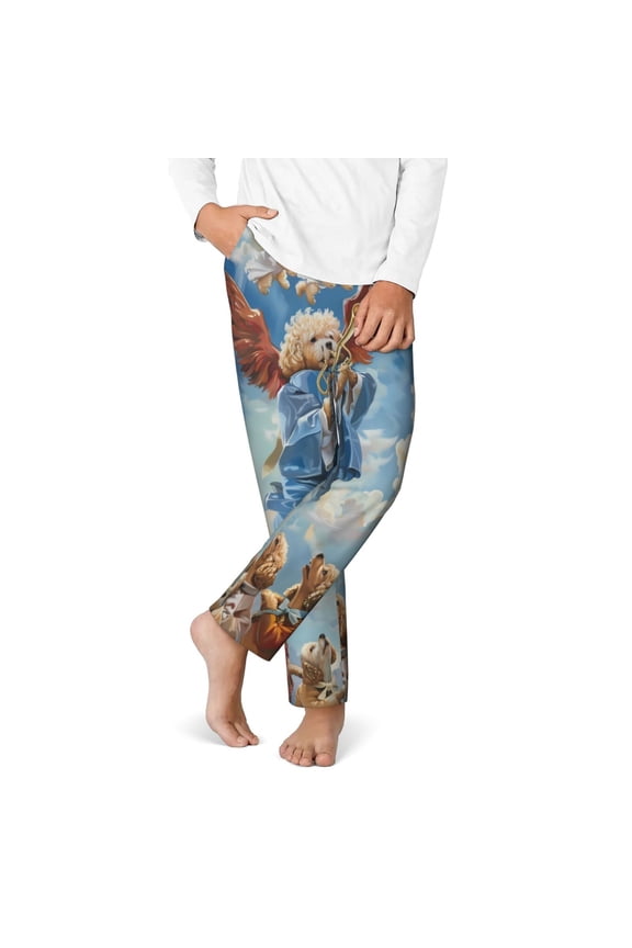 Dog Angel Ascension Print Youth Home Trousers, Elastic Waistband with Pockets for Home and Outing, Suitable for Children Aged 5-16-XS(5-6)