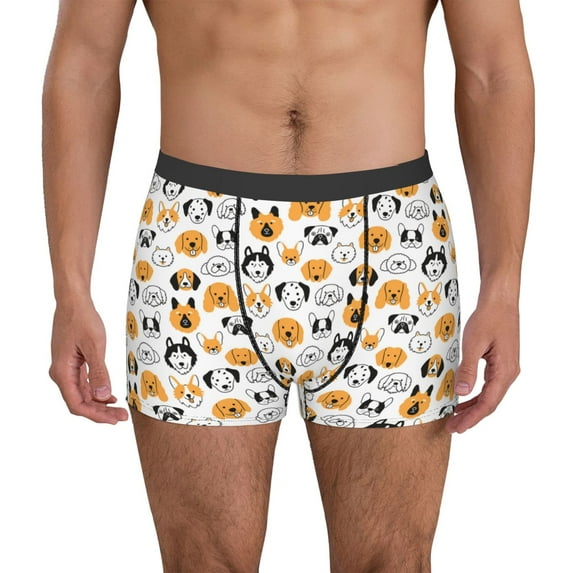 Gukieu Dog Faces Print Men's Boxer Briefs, High Elastic Moisture Wicking Boxer Briefs Underwear-Large