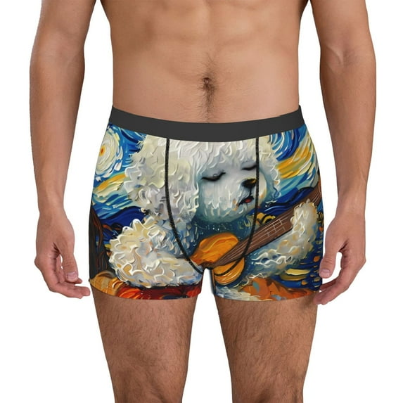 Gukieu Dog Guitar Starry Night Print Men's Boxer Briefs, High Elastic Moisture Wicking Boxer Briefs Underwear-Small