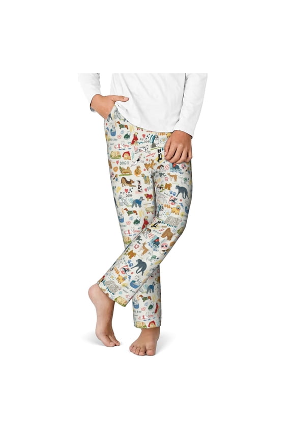 Dogs Funny Pets Print Youth Home Trousers, Elastic Waistband with Pockets for Home and Outing, Suitable for Children Aged 5-16-Small