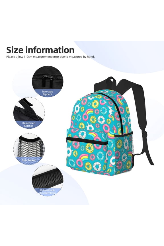 Donut Print Backpack, Waterproof Backpack with Adjustable Shoulder Straps, Suitable for Campus, Business, Travel, Unisex