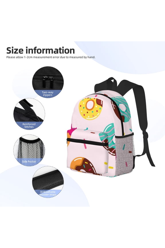 Donut Print Backpack, Waterproof Backpack with Adjustable Shoulder Straps, Suitable for Campus, Business, Travel, Unisex