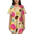 thumbnail image 1 of Gukieu Donuts Print Women's Short-sleeved Pajama Set, Round Neck Button Top Elastic Shorts 2-piece Set, Summer Home Leisure Clothing-3X-Large, 1 of 6